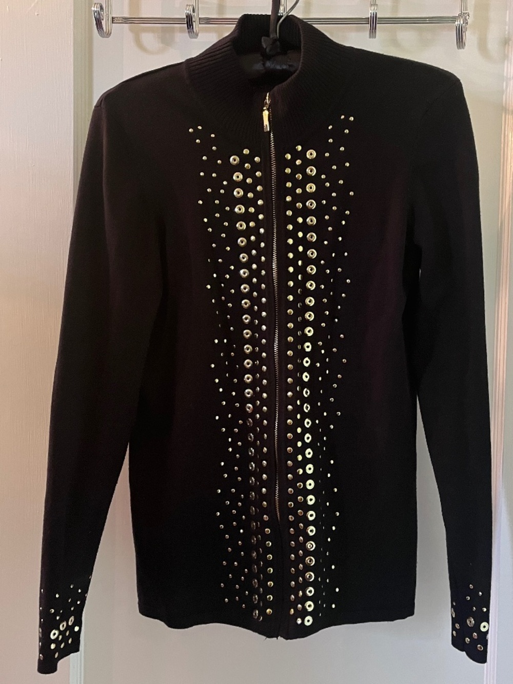 Belldini Black Cardigan with Goldtone Metal Accents Medium NWOT